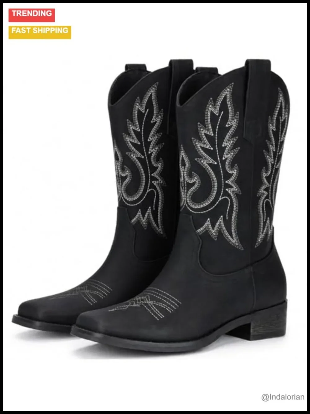 Women's Western Cowboy Boots Square Toe Mid Calf Faux Leather Low Chunky Heel